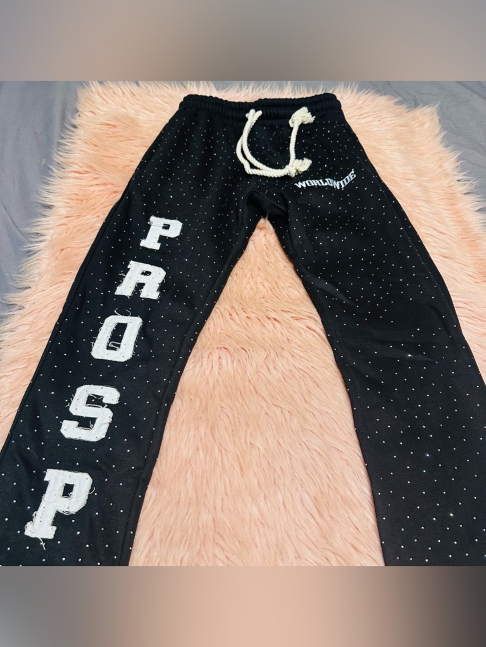 Black 'PROSPER' Rhinestone Sweatpants - Picture 4 of 14